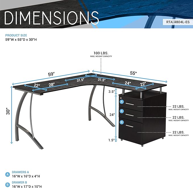 NicBex Laik-DW-00046-DX Desks, 59" W x 55" D x 30" H, Espresso
