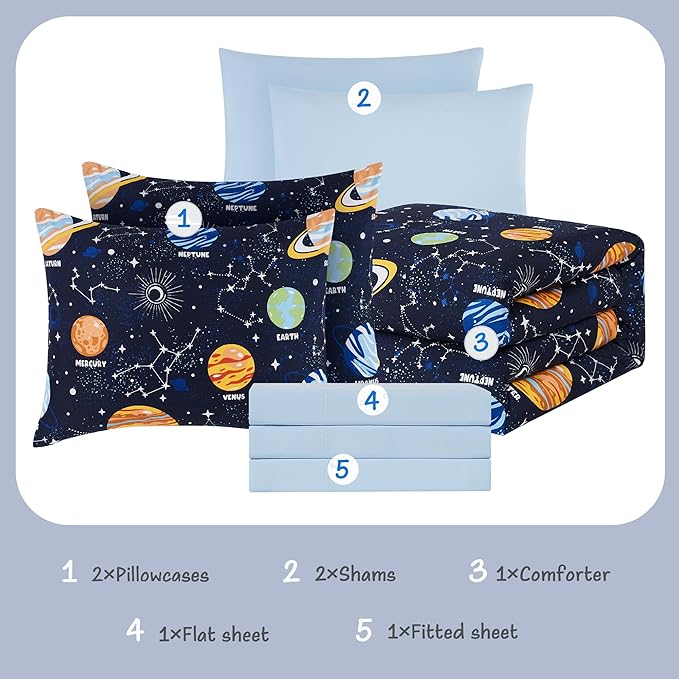 Full Size Comforter Sets - Bedding Sets Full 7 Pieces, Glow in The Dark Bed in A Bag Full, Lightweight Space Bedding Sets for Kids, Teens
