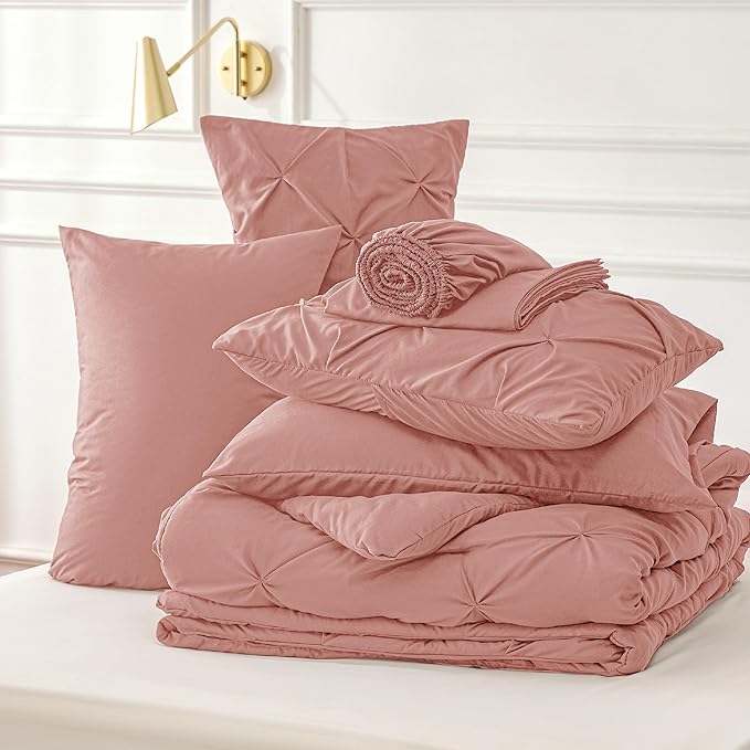 Bedsure Full Size Comforter Sets - Bedding Sets Full 7 Pieces, Bed in a Bag Bed Sets with Comforter, Sheets, Pillowcases & Shams, Adult & Kids Bedding (Dusty Pink)