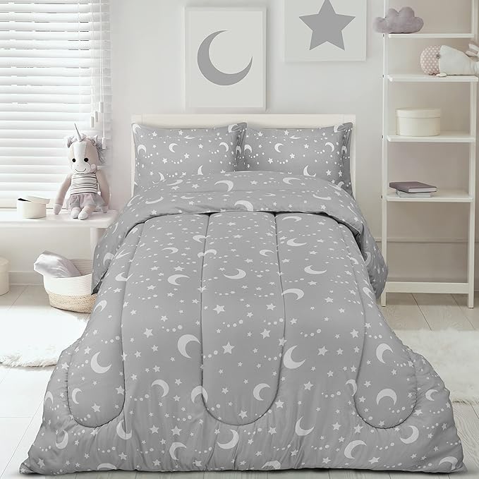 Utopia Bedding All Season Moon Star Comforter Set with 2 Pillow Cases, 3 Piece Soft Brushed Microfiber Kids Bedding Set for Boys/Girls, Machine Washable (Twin)