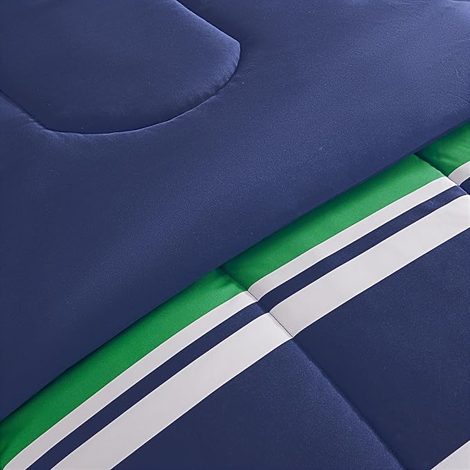 SLEEP ZONE Kids Rugby Twin Bedding Comforter Set - Super Cute & Soft Kids Bedding 5 Pieces Set with Comforter, Sheet, Pillowcase & Sham (Rugby Stripe Navy/Green)