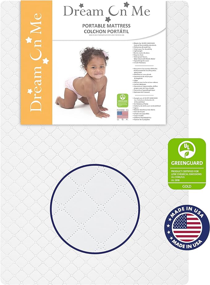 Aden 4-in-1 Convertible Mini Crib in Natural, Greenguard Gold Certified & Sunset 3” Extra Firm Fiber Crib Mattress, Greenguard Gold Certified, Waterproof Vinyl Cover