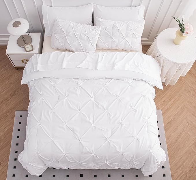 LANE LINEN White Bed Comforter Set King Size, 7 Piece White Bed in a Bag King Size Set, Soft King Bedding Sets, Pintuck King Size Bed Set, King Size Bed Comforter Set with Sheets, Pillowcases & Shams