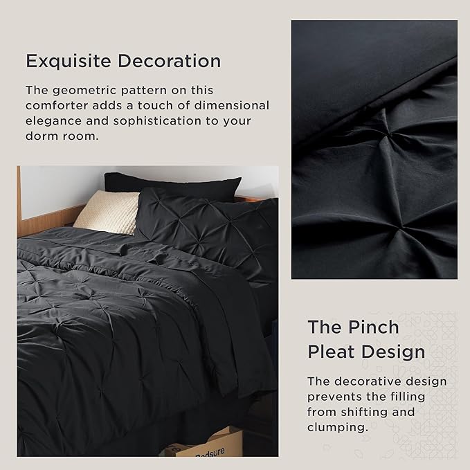Bedsure Twin XL Comforter Set - Extra Long 5 Pieces Dorm Bedding Sets, Black Bed in a Bag with Comforters, Sheets & Skirt, Pillowcase & Sham