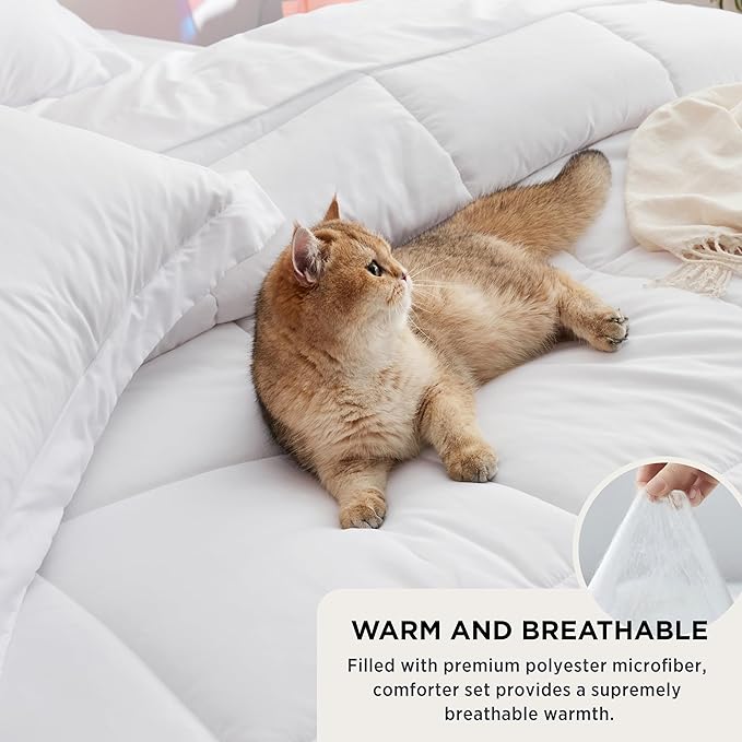 Bedsure White Full Size Comforter Set - 7 Pieces Solid Full Bed in a Bag, Full Bed Set White with Comforters, Sheets, Pillowcases & Shams