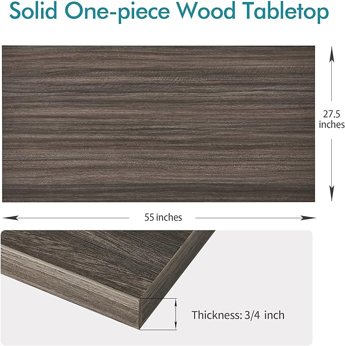 Kaboon Universal Tabletop 55"x27.5", Solid One-Piece Melamine Table Top, Double Desk L-Desk DIY, Home and Office Countertop,Eucalyptus/Dark Walnut