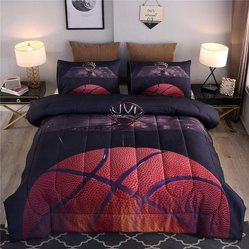 Btargot Basketball Comforter Sets Full for Boys Teens,3D Sports Basketball Bedding,Soft Microfiber Reversible Quilt with 3 Matching Pillow Shams