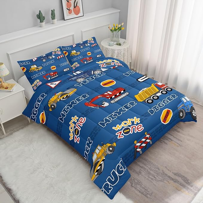 Datura home Kids Comforter Set Butterfly Printed Pattern Bedding Set with 1 Comforter and 2 Pillowcases for Girls Boys Bedroom All Season(Truck Full)
