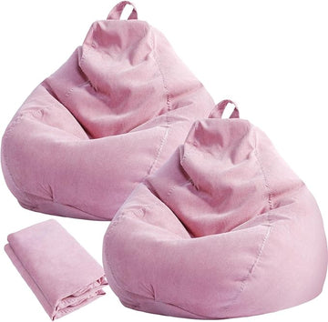 2 Pcs Bean Bag Cover Stuffed Animal Storage Bean Bag Chair Cover Soft Corduroy Stuffed Animal Bean Bag Storage for Kids Adults Indoor Bedroom Organizing Plush Toys(Pink, 100L)