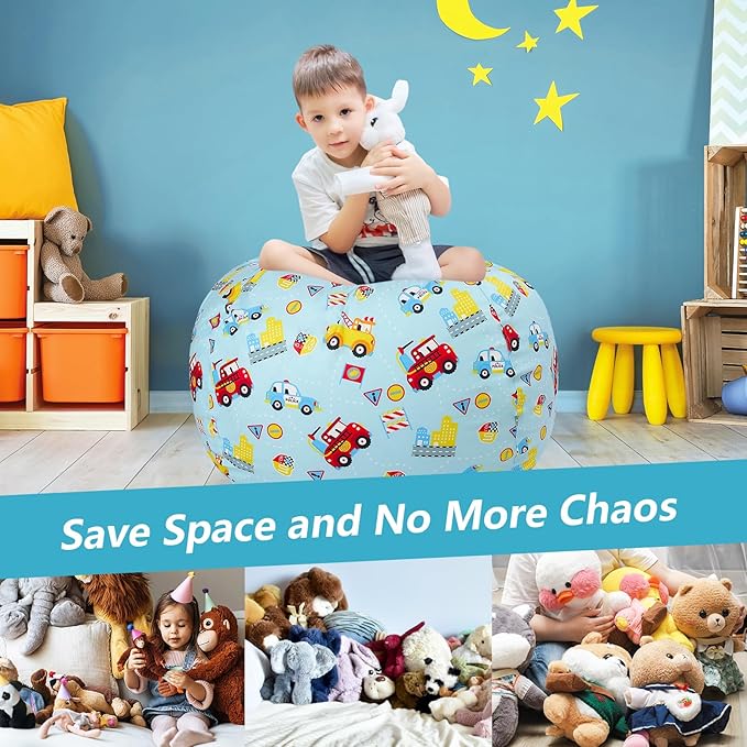 Bean Bag Chair for Kids Stuffed Animal Storage Beanbag Chairs,Toddler Toy Storage Organizer for Girls and Boys,Large 32'' Cover Only（No Filling