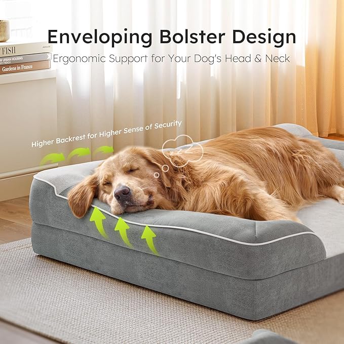 Jumbo Extra-Large Dog Bed, Orthopedic Gel Memory Foam, Waterproof with Removable Cover, 45" Dutch Velvet Sofa - Light Gray