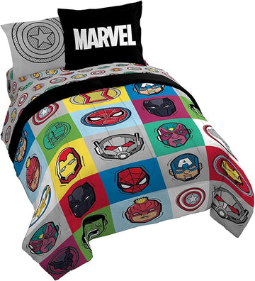 Jay Franco Marvel Avengers Pop 7 Piece Queen Size Bed Set - includes Comforter & Sheet Set - Super Soft Fade Resistant Microfiber (Official Marvel Product)