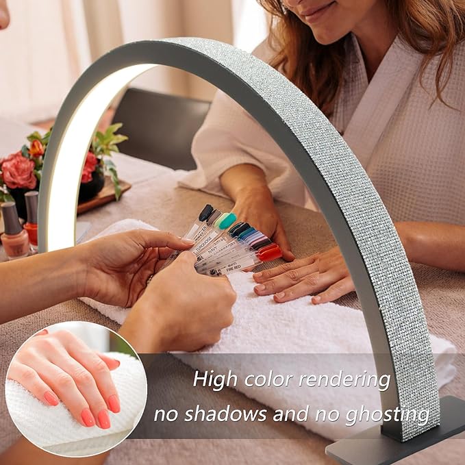 Half-Moon Nail Desk Lamp for Professionals, Lash Light Led Nail Tech Lamp, Desk Lamp for Lash Eyelash Extension,Manicure Light Led,Black,22IN