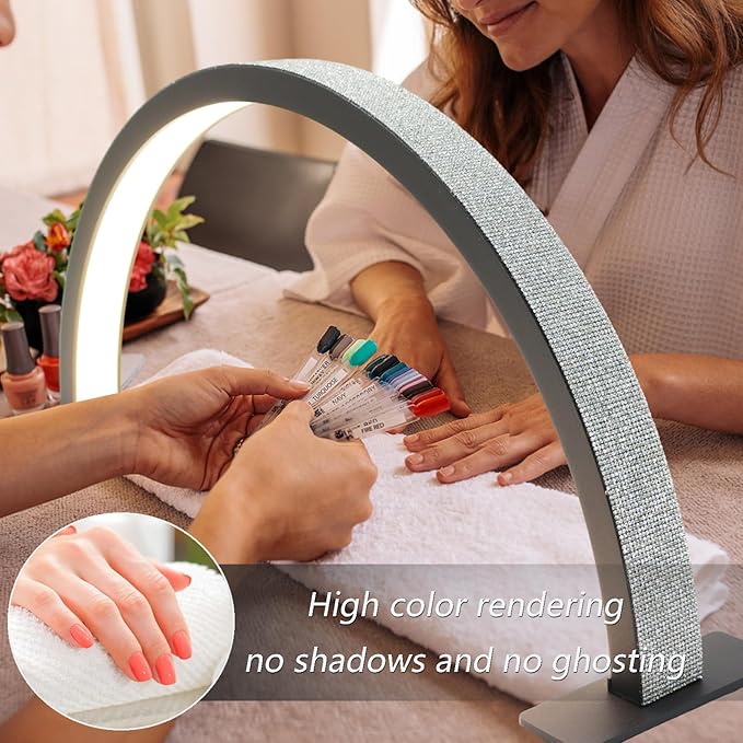 Half Moon Nail Desk Lamp, Half Moon Light for Nail Desk,Arch Light for Nail Techs,Nails lamp Sparkle,Bright Light,Without Shadows,Large Work Space,White,22IN