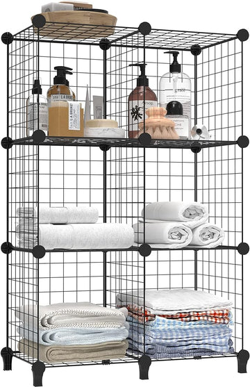 HOMIDEC Wire Cube Storage, Storage Shelves 6 Cube Bookshelf Bookcase Closet Organizer and Storage, Wire Storage Shelves Multi-Use DIY Storage Cube Shelf for Books, Toys, Clothes, Tools