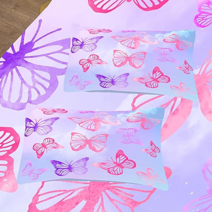 Tailor Shop Butterfly Comforter Sets Queen Size,Purple Butterfly Bedding Sets for Girls Kids Teens with 2 Pillowcase…