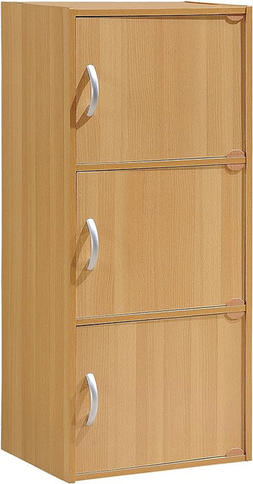 HODEDAH 3 Door Bookcase Cabinet, Beech