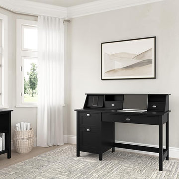 Bush Furniture Broadview 54W Computer Desk with Drawers and Desktop Organizer in Classic Black | Storage for Home Office Workspace