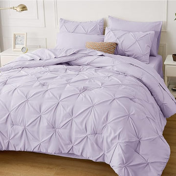 Bedsure Light Purple Comforter Set Queen - Bed in a Bag Queen 7 Pieces, Pintuck Beddding Sets Light Purple Bed Set with Comforter, Sheets, Pillowcases & Shams