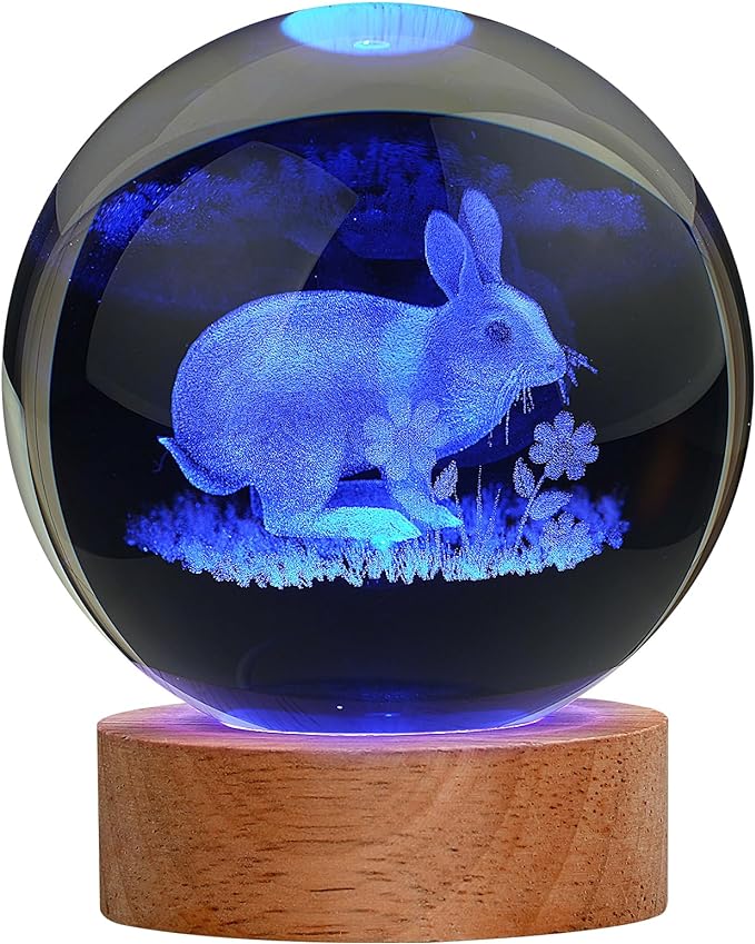 Easter Bunny Lamp Things for Teen Girls, Large 3D Bunny Night Light, Crystal Rabbit Lamp 16 Color Changing with Remote Control for Bedroom Decor, Night Light Bunny with Flowers