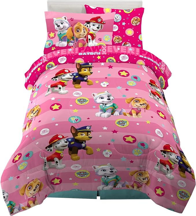 Paw Patrol Girls Kids Bedding Super Soft Comforter and Sheet Set with Sham, 5 Piece Twin Size, (100% Officially Licensed Nickelodeon Product) By Franco