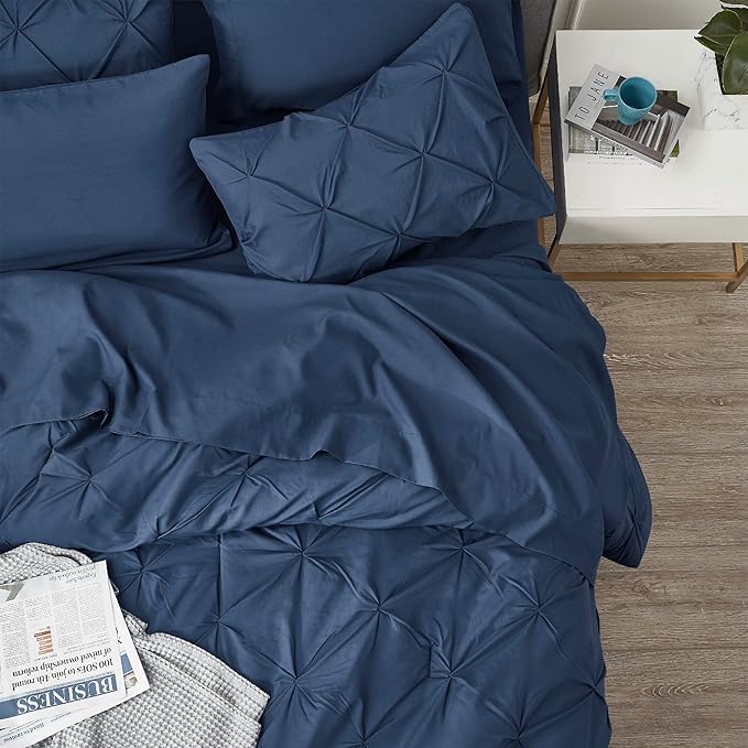 Bedsure California King Comforter Set - Cal King Bed Set 7 Pieces, Pinch Pleat Navy Blue Cali King Bedding Set with Comforter, Sheets, Pillowcases & Shams