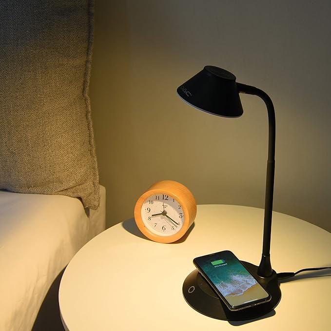 DAC Desk Lamp Wireless Charger – for iPhone 11, X, 8, Galaxy S20, S10, S9, S8, S7 and All Qi-Enabled Devices - 3 Brightness Levels - Flexible Gooseneck LED Lamp - Desk Light for Office – Black