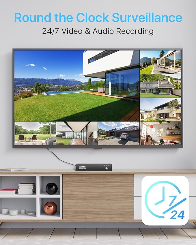 ZOSI 4K PoE Security Camera System with 2TB Hard Drive, 8 Ports 16CH 8MP NVR Recorder, 8pcs 3K 5MP Outdoor Indoor Home PoE Dome Cameras, Night Vision, Motion Alert, Remote Access, for 24/7 Recording