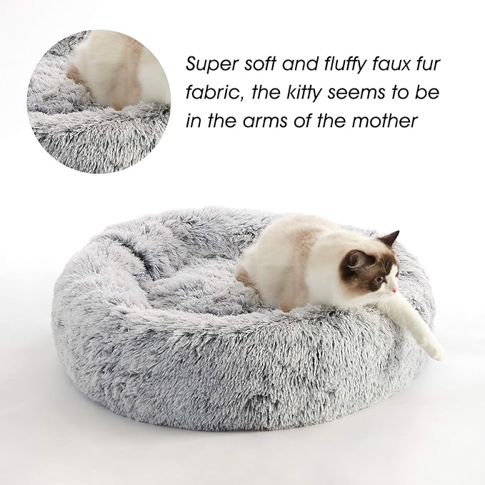 Donut Dog Cuddler Bed Calming, Anti-Anxiety, Warming Cozy Soft Dog Round Bed, Fluffy Faux Fur Plush Dog Cat Cushion bed for Small Medium Dogs and Cats (20"/24"/27"/30")