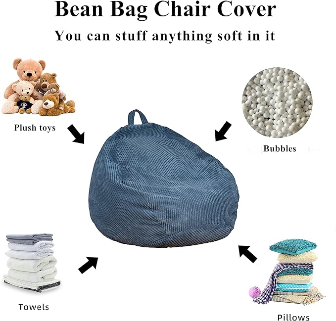 Bean Bag Chairs Cover (No Filler), Bean Bag Cover, Bean Bag for Adults, Kids, Teens-Large 4FT Black Bean Bag chairs
