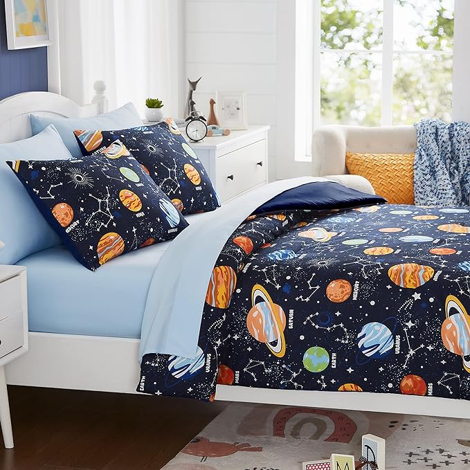 Full Size Comforter Sets - Bedding Sets Full 7 Pieces, Glow in The Dark Bed in A Bag Full, Lightweight Space Bedding Sets for Kids, Teens