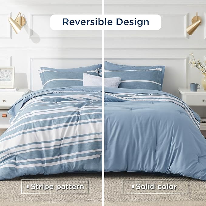 Bedsure Twin XL Comforter Set for College Boys, Blue White Striped Bedding Comforter Sets All Season Bed Set with 1 Pillow Sham, Flat Sheet, Fitted Sheet and 1 Pillowcase