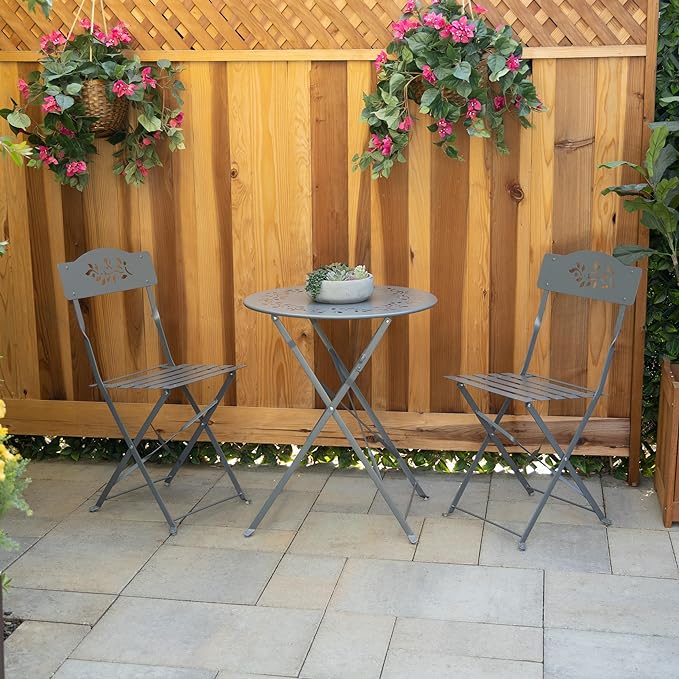 Alpine Corporation Folding Table and Chairs Patio Seating, Gray