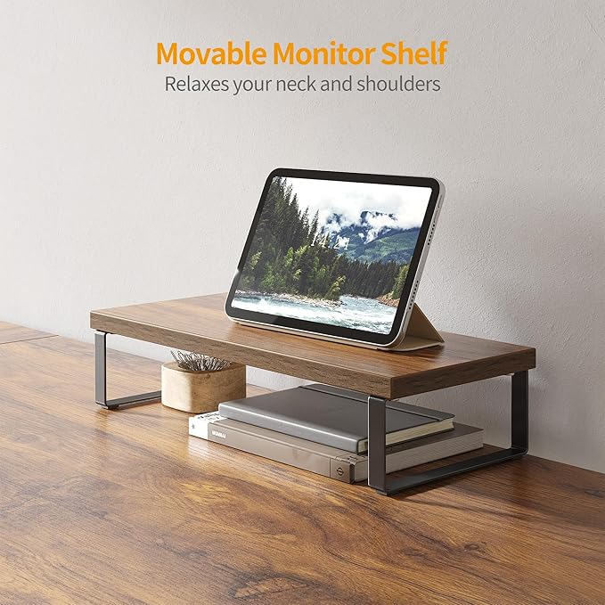 BANTI L Shaped Desk with Shleves, 50.4 inch Large Corner Desk with Two Storage, Space Saving, Easy to Assemble, Brown