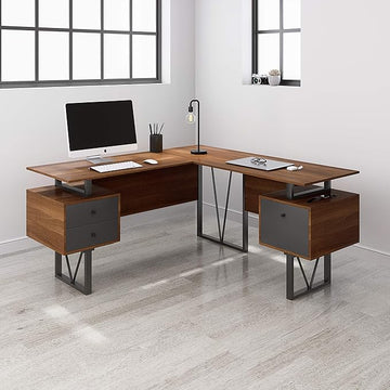 NicBex Laik-DW-00045-DX Desks, 59" W x 57.75" D x 30" H, Walnut