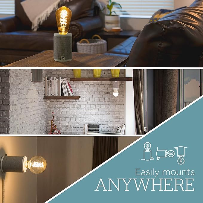 Enbrighten Anywhere Lamp, Lamp for Bedroom, Table, Bedside, Night Stands, Wall Mount, Designer Fabric Base with 6 Ft Braided Cord, Bulb Not Included, Gray, 46177