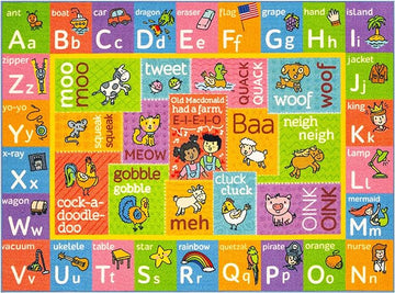 KC Cubs Classroom Rug, Kids Rug and Baby Play Mat ABC Alphabet with Old MacDonald Animals Educational Learning Non Slip Baby Girl & Boy Carpet Children Bedroom Toddler Playroom Floor Mat Nursery Rug
