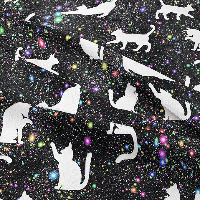 Tailor Shop Cat Comforter Set for Kids Boys Girls Teens Cute Cartoon Cat Galaxy Bedding Sets Black Dreamy Outer Space Queen Size with 1 Comforter 2 Pillow Shams………