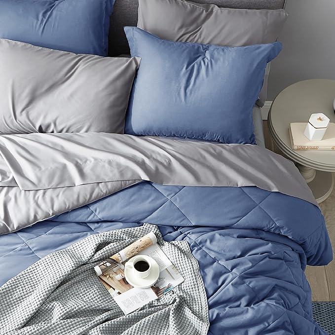 Bedsure Infinity Blue King Size Comforter Set - 7 Pieces Reversible King Bed in a Bag, King Bed Set Infinity Blue and Grey with Comforters, Sheets, Pillowcases & Shams
