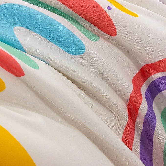 Btargot 3 Piece Kids Rainbow Comforter Set with 2 Pillow Covers, Cartoon Love Hearts Suns and Stars Bedding Set for Girls Boys Kids, Full Beige