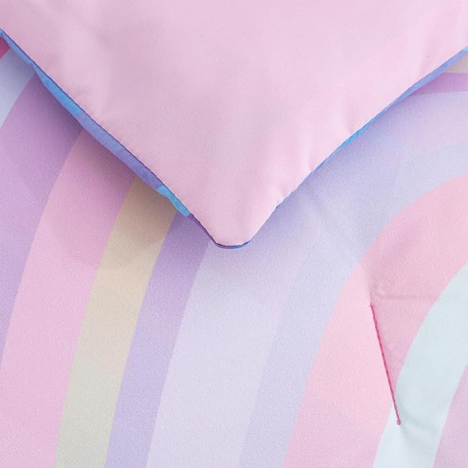 Btargot Super Soft 6 Pieces Gradient Wavy Line Comforter Set, Colorful Glitter Rainbow Star Pattern Bedding Set for Boys Girls Teens, Queen Pink Green
