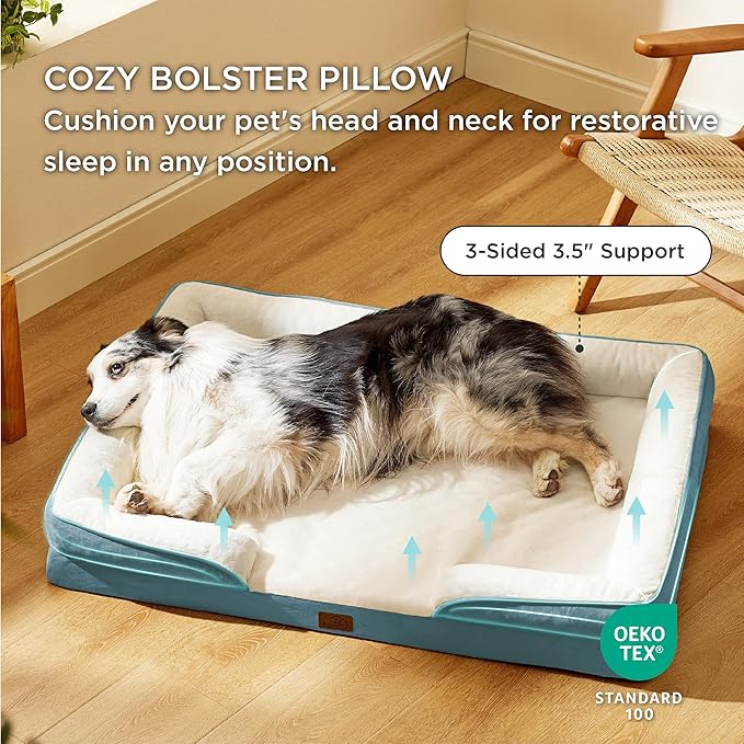 Bedsure XXL Orthopedic Dog Bed - Washable Great Dane Dog Sofa Beds for Giant Dogs, Supportive Foam Pet Couch Bed with Removable Washable Cover, Waterproof Lining and Nonskid Bottom, Blue