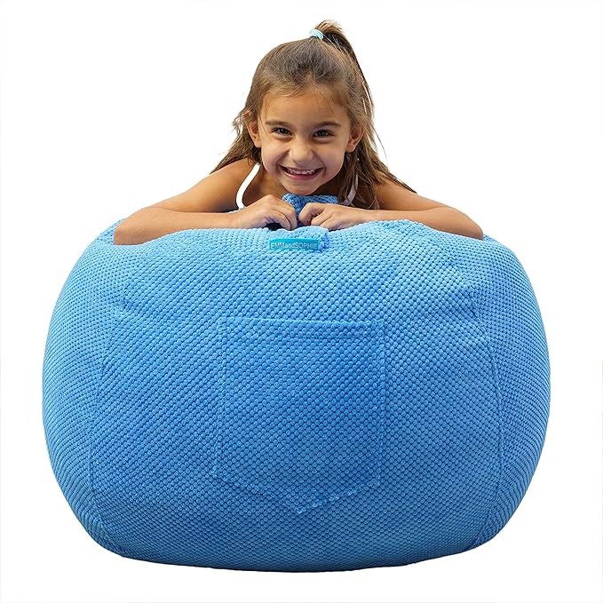 EMMandSOPHIE Kids Bean Bag Chair - Bean Bag Chair Kids- Toddler Bean Bag Chair- Bean Bag Stuffed Animal Storage -Bean Bag Chairs for Kids -Stuffed Animal Bean Bag Storage - Kid Bean Bag Chair