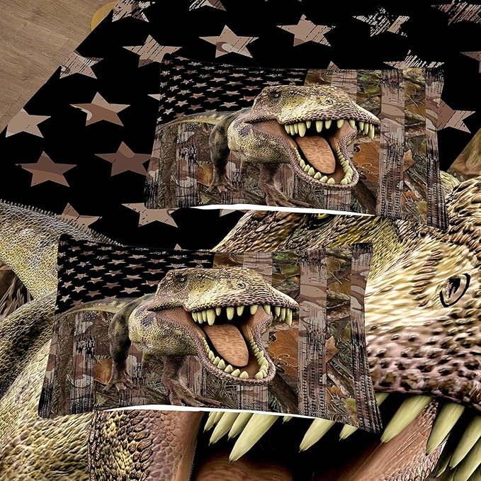 Tailor Shop Dinosaur Boys Comforter Sets Queen Size,Dinosaur Bedding Sets for Kids Teens,Camo Comforter Sets American Flag Comforter Sets with 1 Comforter 2 Pillowcase…