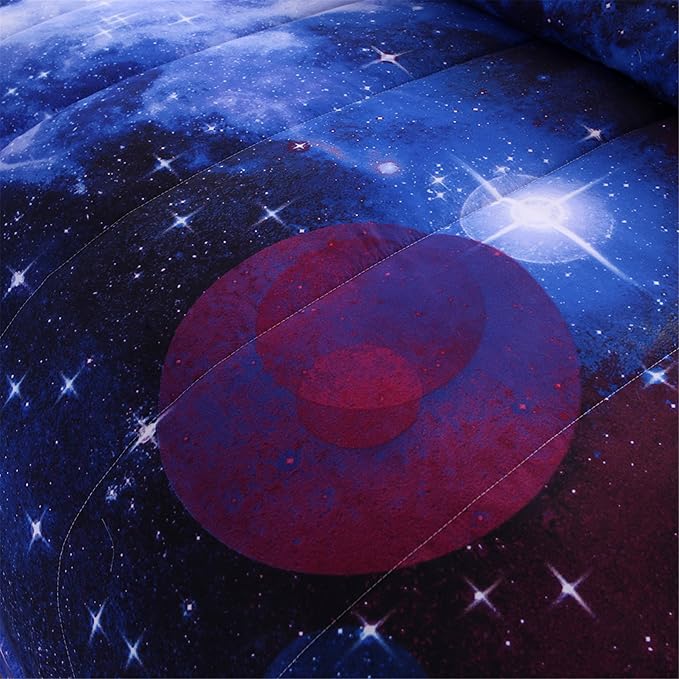 A Nice Night Galaxy Bedding Sets Outer Space Comforter 3D Printed Space Quilt Set Full Size,for Children Boy Girl Teen Kids - Includes 1 Comforter, 2 Pillow Cases