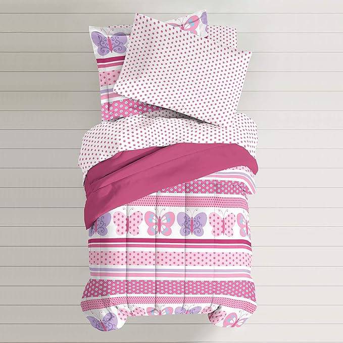 Dream Factory Butterfly Dots Ultra Soft Microfiber Girls Comforter Set, Pink, Twin