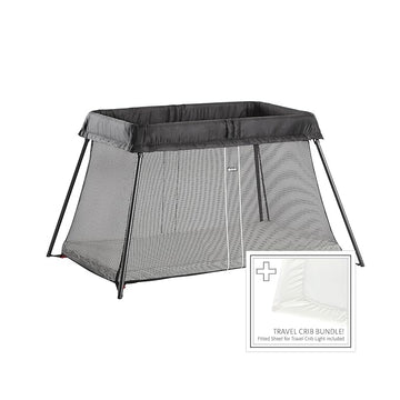 BabyBjörn Travel Crib Light + Fitted Sheet Bundle Pack, Black, One Size (640001US)