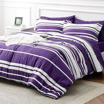 Bedsure Bed in a Bag King Size 7-Piece Purple White Striped Bedding Comforter Sets All Season Bed Set, 2 Pillow Shams, Flat Sheet, Fitted Sheet and 2 Pillowcases
