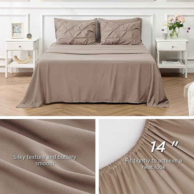 Bedsure California King Comforter Set Khaki - Cal King Bed Set 7 Pieces, Pinch Pleat Cali King Bedding Set with Comforter, Sheets, Pillowcases & Shams