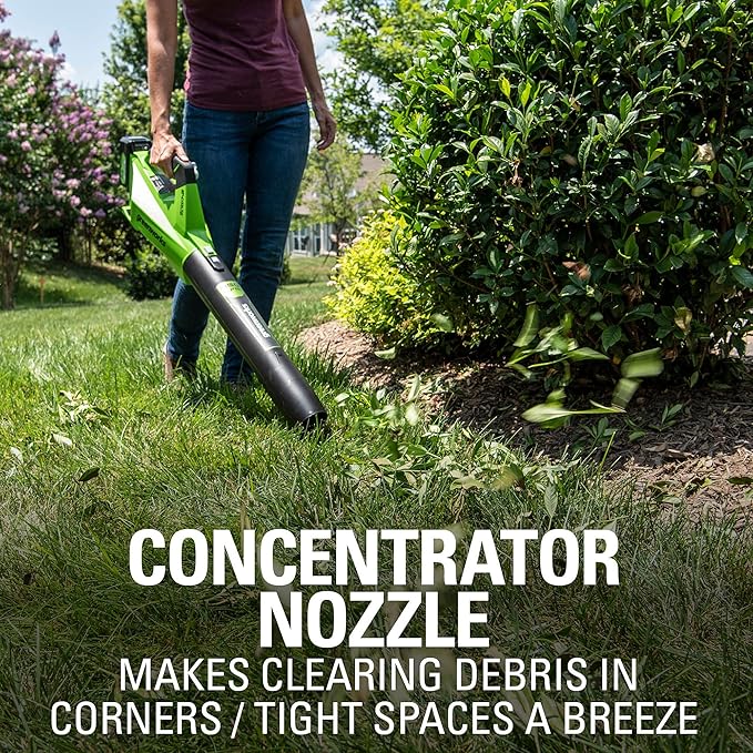 Greenworks 24V (110 MPH / 450 CFM / 125+ Compatible Tools) Cordless Brushless Axial Leaf Blower, 4.0Ah Battery and Charger Included